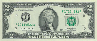 2 доллара, серия F. США, 2013 год