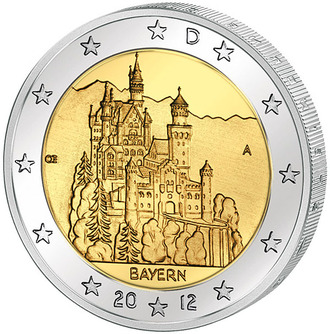 2 евро Замок Нойшванштайн в Баварии, 2012 год