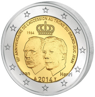 2 евро 50-летие вступления на трон Великого Герцога Жана, 2014 год