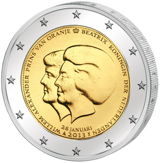 2 евро Королева Беатрикс и принц Виллем-Александр, 2013 год