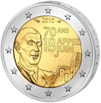 2 евро 70 лет речи Шарля де Голля 18 июня 1940 г., 2010 год