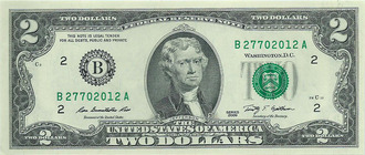 2 доллара, серия B. США, 2009 год