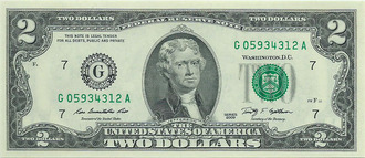 2 доллара, серия G. США, 2009 год
