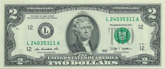 2 доллара, серия L. США, 2009 год
